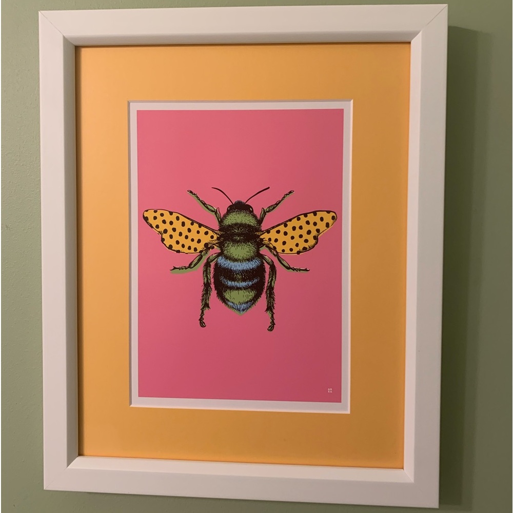Framed and matted bee picture! Fun colors! - Picture 1 of 1
